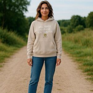 John Deere Women’s Pink Medium Cotton Blend Hooded Funny Sweatshirt Medium 8-10